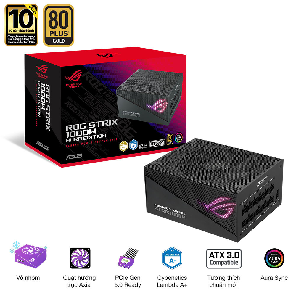 Nguồn Asus ROG STRIX 1000G-AURA Gaming Edition (Pci 5.0 - Full modular)